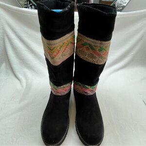 CAT Walking Machines Tall Boots Black Suede Sz 39 Oil-Resistant Aztec pattern